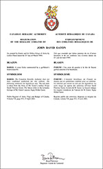 Letters patent registering the heraldic emblems of John David Eaton