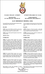 Letters patent registering the heraldic emblems of Alan Brookman Beddoe