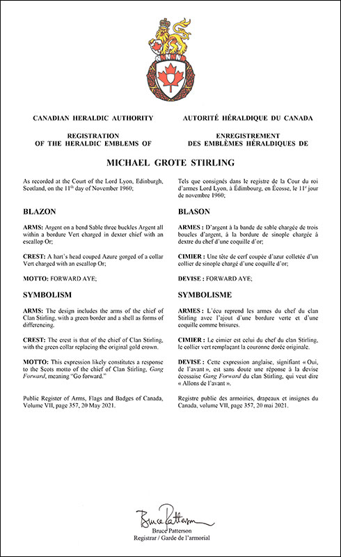 Arms of Michael Grote Stirling Arms of Michael Grote Stirling