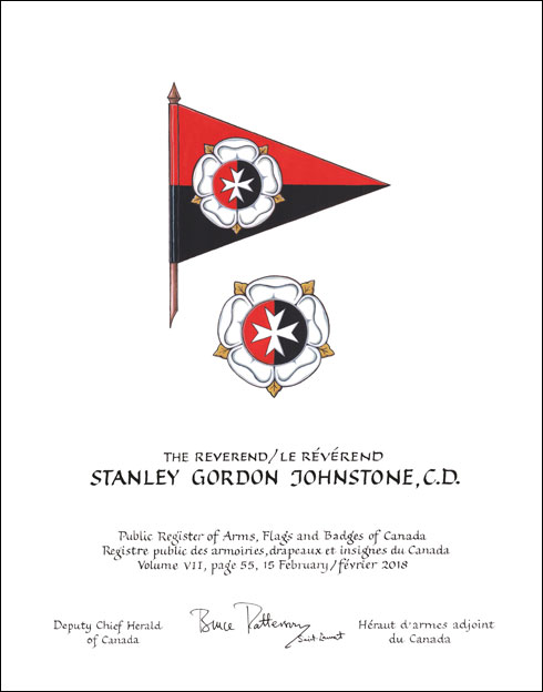 Letters patent granting heraldic emblems to Stanley Gordon Johnstone