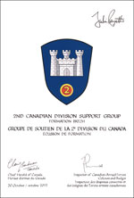 Letters patent approving the heraldic emblems of the 2nd Canadian Division Support Group