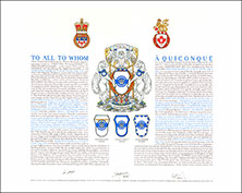 Letters patent granting heraldic emblems to Mary May Simon