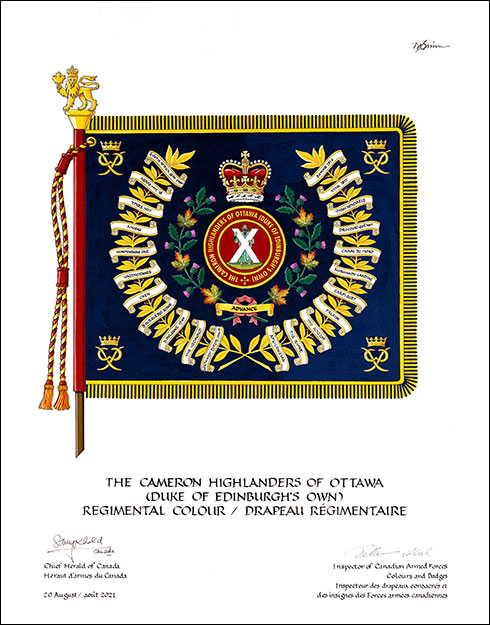 Lettres patentes approuvant les emblèmes héraldiques de The Cameron Highlanders of Ottawa (Duke of Edinburgh's Own)