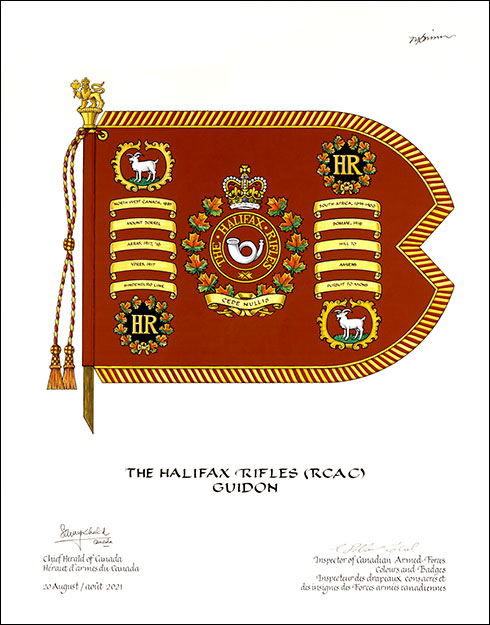 Lettres patentes approuvant les emblèmes héraldiques de The Halifax Rifles (RCAC)