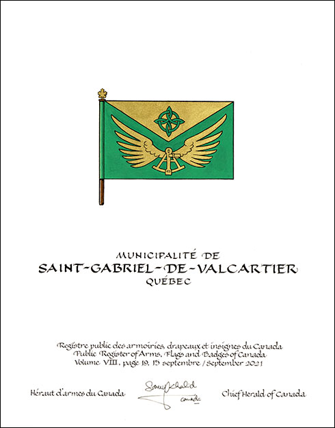 Lettres patentes concédant des emblèmes héraldiques à la Municipalité de Saint-Gabriel-de-Valcartier