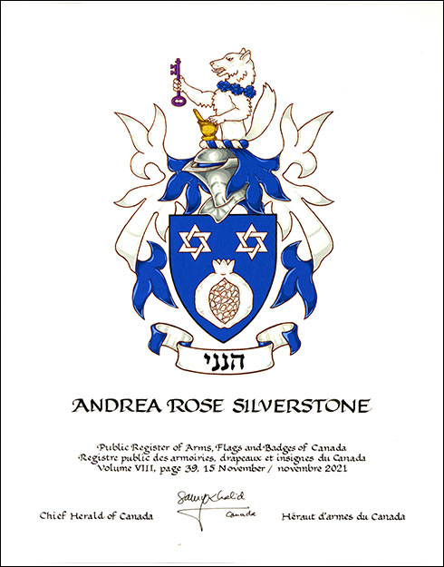 Lettres patentes concédant des emblèmes héraldiques à Andrea Rose Silverstone