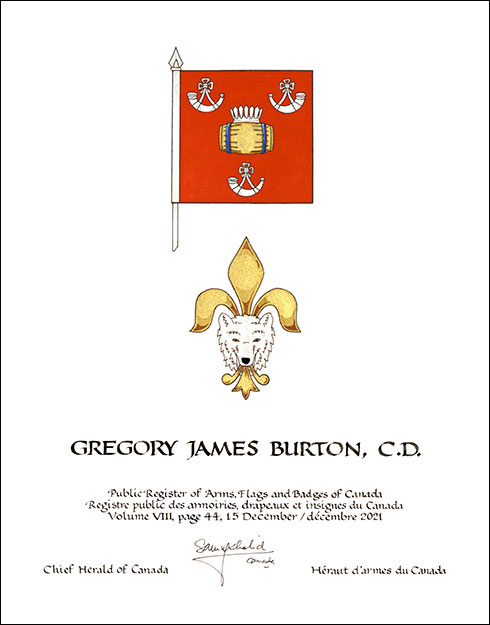 Lettres patentes concédant des emblèmes héraldiques à Gregory James Burton