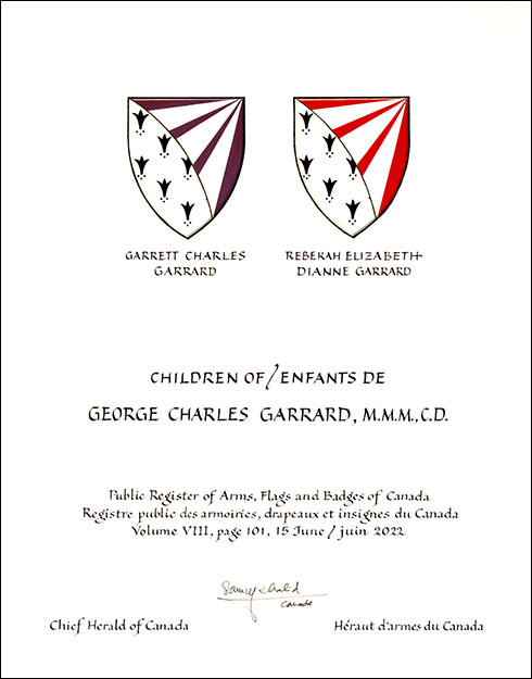 Lettres patentes concédant des emblèmes héraldiques à George Charles Garrard