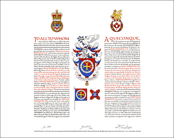 Letters patent granting heraldic emblems to Misa Markovic Letters patent granting heraldic emblems to Misa Markovic