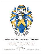 Letters patent granting heraldic emblems to Joshua Robert Spencer Traptow