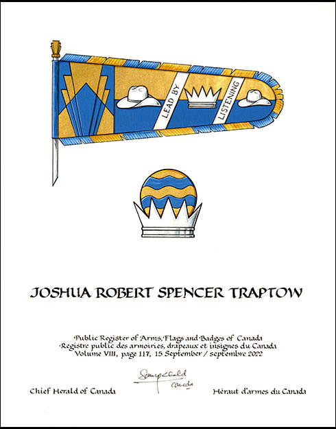 Letters patent granting heraldic emblems to Joshua Robert Spencer Traptow