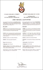 Letters patent confirming the heraldic emblems of John Michael Allen-Petrie