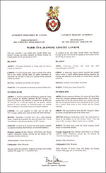 Letters patent registering the heraldic emblems of Marie Éva Jeannine Ginette Lavigne