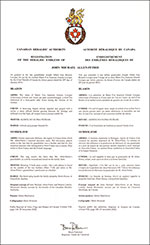 Letters patent registering the heraldic emblems of John Michael Allen-Petrie