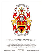 Letters patent granting heraldic emblems to Steven Michael Edouard Logan