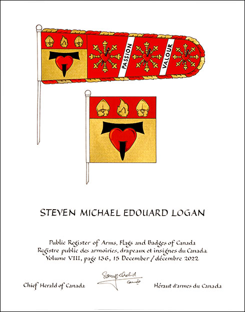 Letters patent granting heraldic emblems to Steven Michael Edouard Logan Letters patent granting heraldic emblems to Steven Michael Edouard Logan