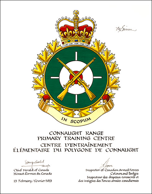 Letters patent approving the heraldic emblems of the Connaught Range Primary Training Centre Letters patent approving the heraldic emblems of the Connaught Range Primary Training Centre