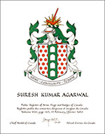 Letters patent granting heraldic emblems to Suresh Kumar Agarwal