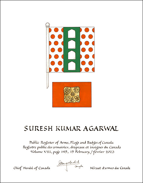 Letters patent granting heraldic emblems to Suresh Kumar Agarwal