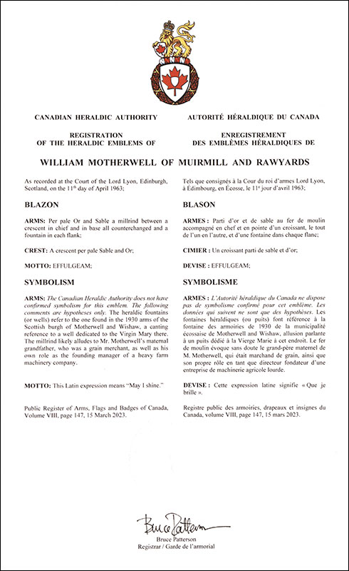 Arms of William Motherwell of Muirmill and Rawyards Arms of William Motherwell of Muirmill and Rawyards