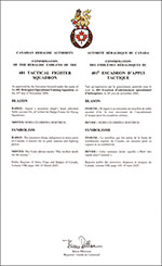 Letters patent confirming the heraldic emblems of the 401 Tactical Fighter Squadron