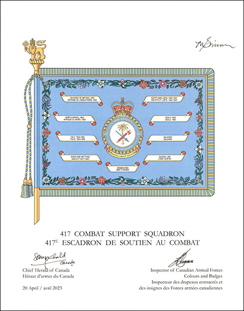 Letters patent approving the heraldic emblems of the 417 Combat Support Squadron