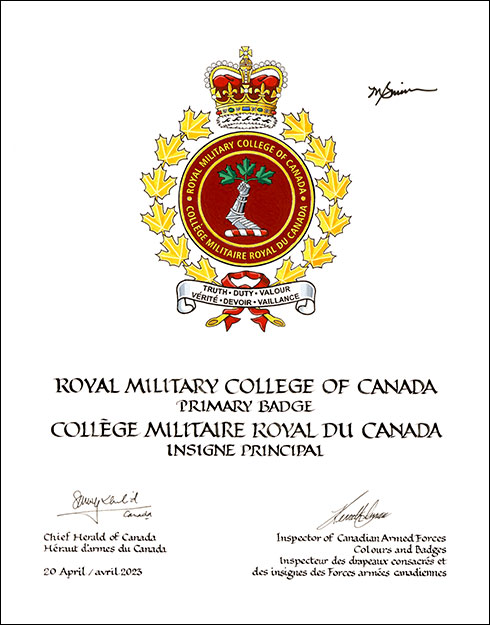 Lettres patentes approuvant l’insigne du Collège militaire royal du Canada