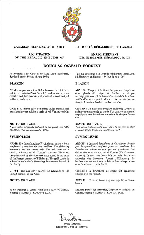 Arms of Douglas Oswald Forrest