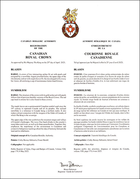 Letters patent registering the Canadian Royal Crown