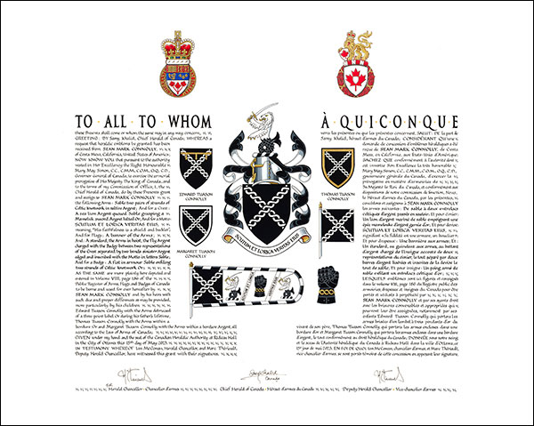 Letters patent granting heraldic emblems to Sean Mark Connolly