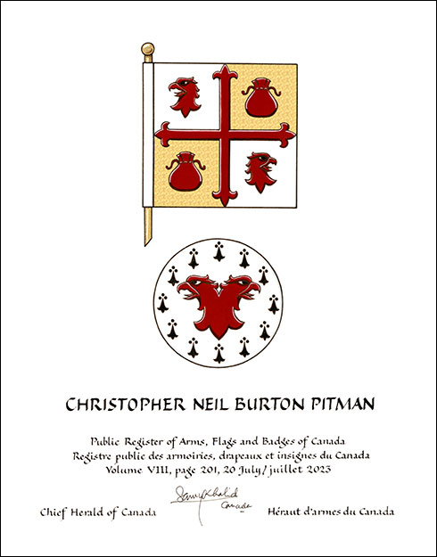 Letters patent granting heraldic emblems to Christopher Neil Burton Pitman