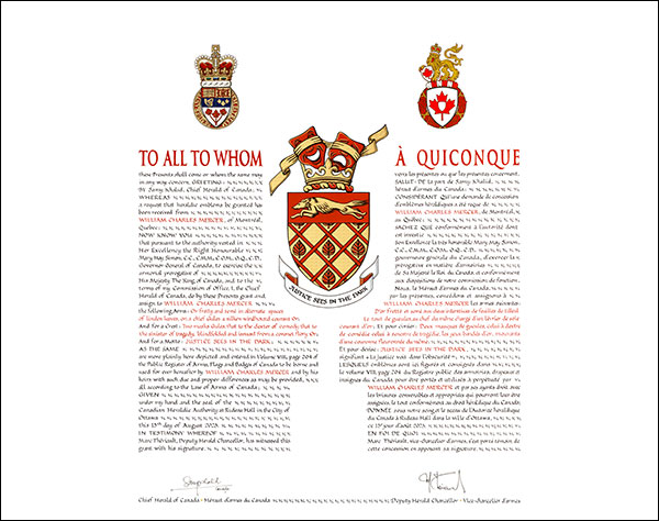 Lettres patentes concédant des emblèmes héraldiques à William Charles Mercer