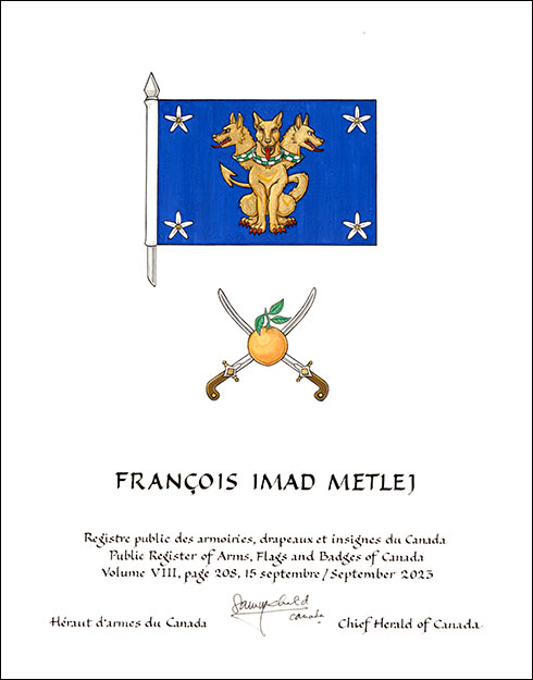 Lettres patentes concédant des emblèmes héraldiques à François Imad Metlej
