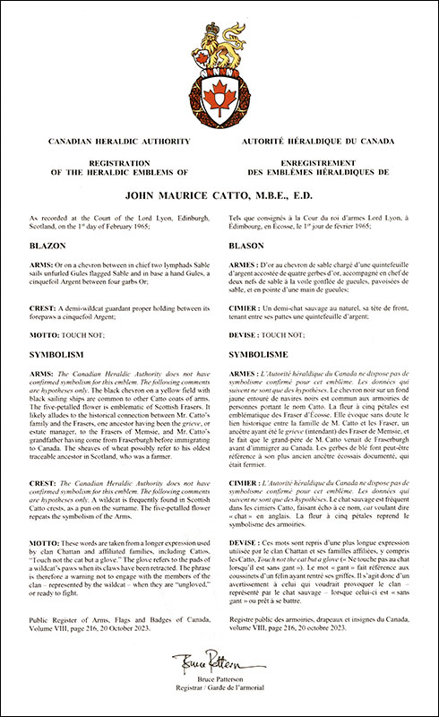 Arms of John Maurice Catto