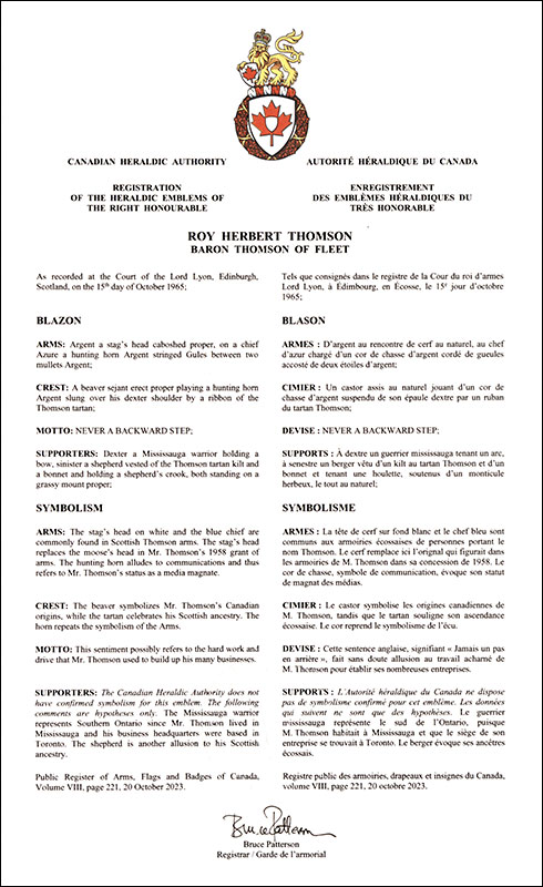 Arms of Roy Herbert Thomson
