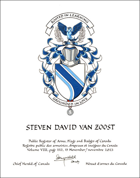 Letters patent granting heraldic emblems to Steven David Van Zoost
