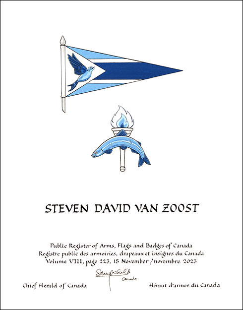 Letters patent granting heraldic emblems to Steven David Van Zoost