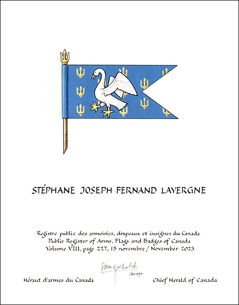 Letters patent granting heraldic emblems to Stéphane Joseph Fernand Lavergne