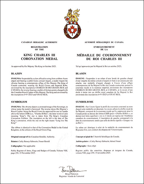 Letters patent registering the King Charles III Coronation Medal