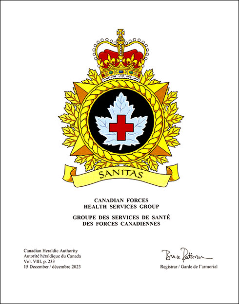 Letters patent confirming the Badge of the Canadian Forces Health Services Group