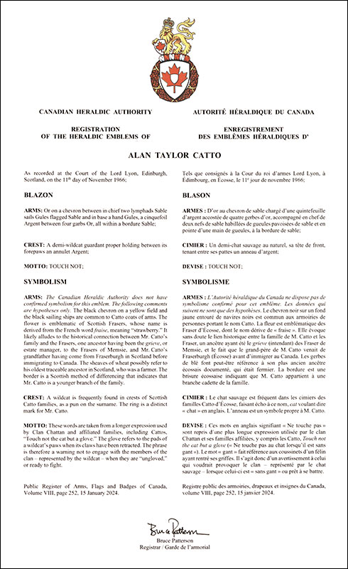 Arms of Alan Taylor Catto