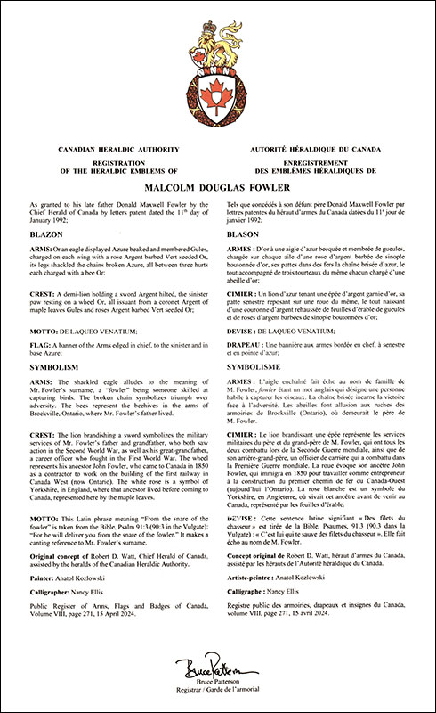 Arms of Malcolm Douglas Fowler