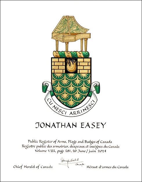 Lettres patentes concédant des emblèmes héraldiques à Jonathan Easey