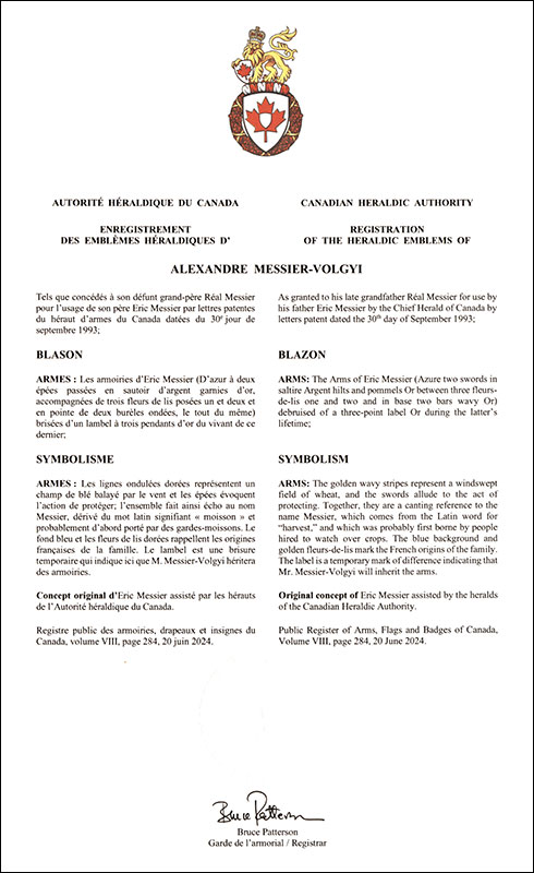 Arms of Alexandre Messier-Volgyi
