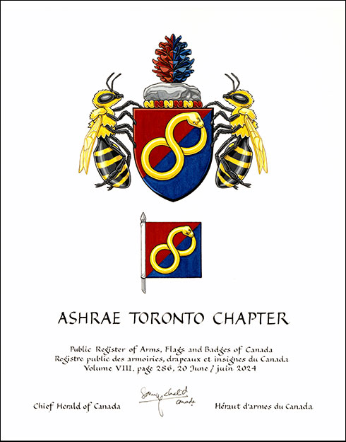Lettres patentes concédant des emblèmes héraldiques à l'American Society of Heating, Refrigerating and Air Conditioning Toronto Chapter