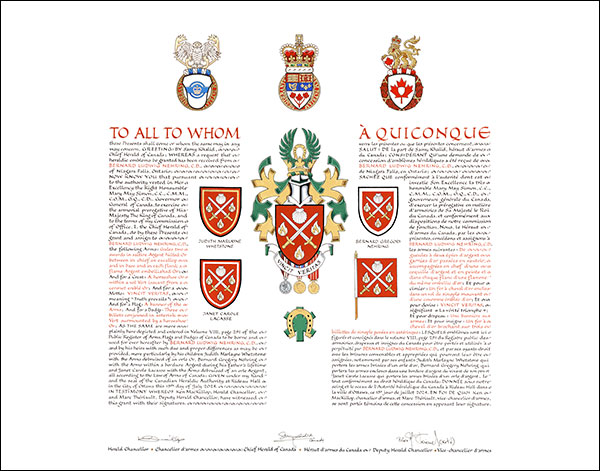 Letters patent granting heraldic emblems to Bernard Ludwig Nehring
