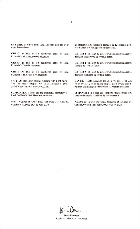 Letters patent registering the heraldic emblems of Frederick Temple Hamilton-Temple-Blackwood