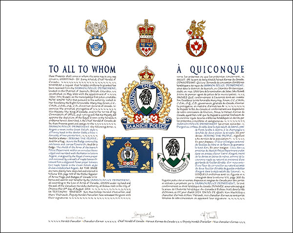 Letters patent granting heraldic emblems to the Saanich Police Department
