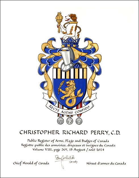 Letters patent granting heraldic emblems to Christopher Richard Perry