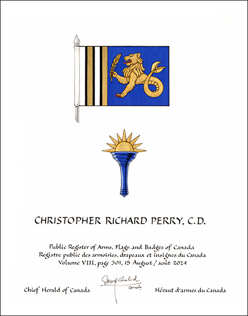 Letters patent granting heraldic emblems to Christopher Richard Perry